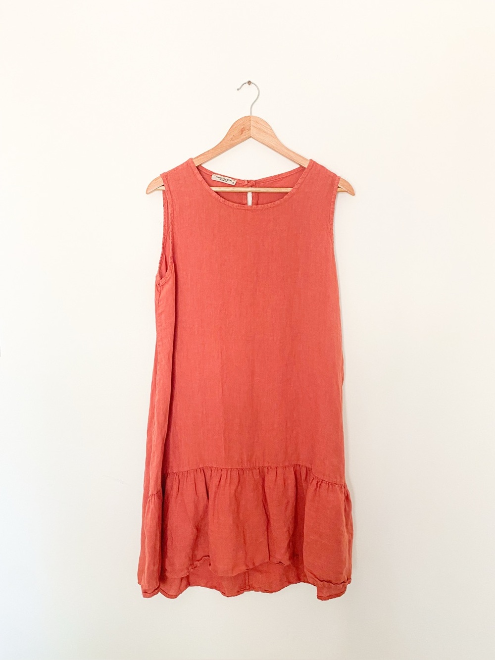 100% Linen Sleeveless Rust Midi Dress - Bohemian Earthy Summer Dress - Picture 2 of 9